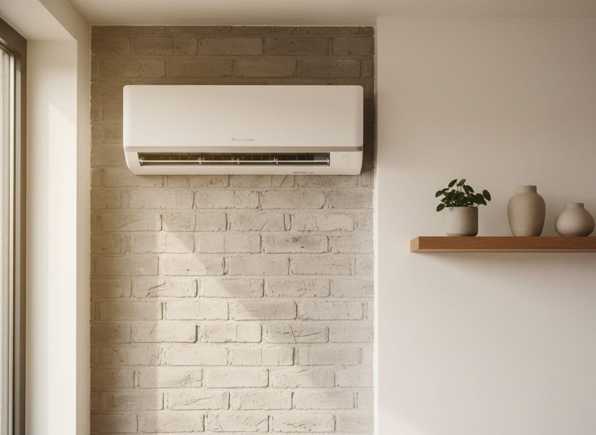 Wandmontiertes Split-Klimagerät in einem hellen Wohnraum